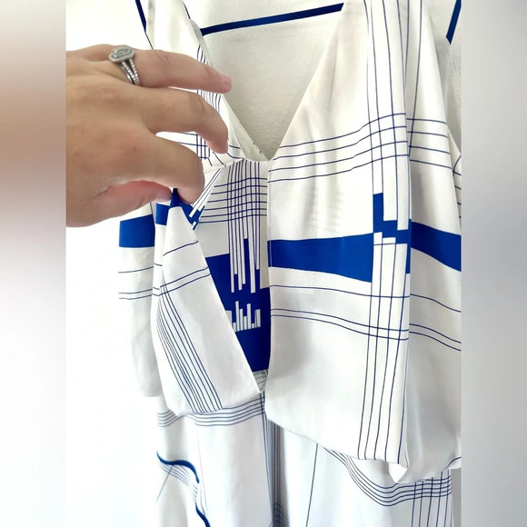 Milly New York Cityscape Print White & Lapis Blue Sleeveless Silk Dress Size 0 - Picture 4 of 14